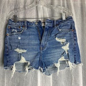 Abercrombie & Fitch distressed high waisted blue denim mom shorts. Worn once!